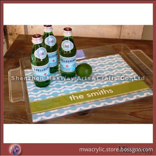 Pure Clear Square High Grade Acrylic Wine Home Tray with Handle